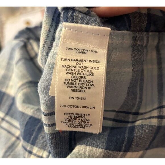 Vineyard Vines Classic Fit Whale Shirt‎ Men's Sz XL Cotten Linen Blue Plaid - Picture 6 of 9